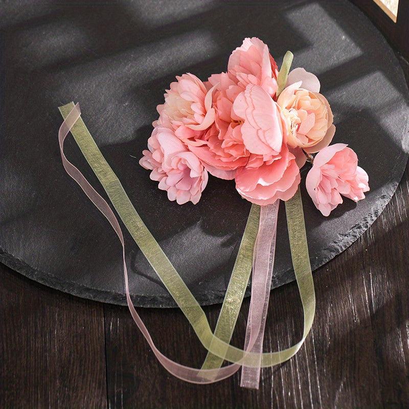 Yarn Flower Head Piece with Ribbon Tassels Belt Hair Clip