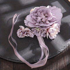 Yarn Flower Head Piece with Ribbon Tassels Belt Hair Clip