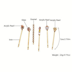 6pcs Faux Pearl Hairpin Enamel Hair Clip Women