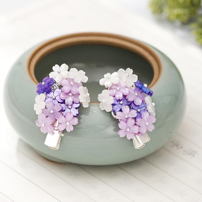 Hanfu Hairpin Purple Flower Metal Hairclip Vintage Chinese Style