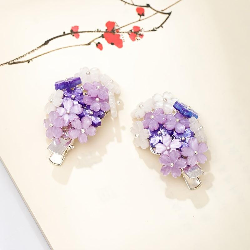 Hanfu Hairpin Purple Flower Metal Hairclip Vintage Chinese Style