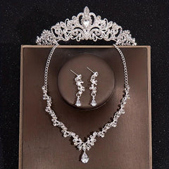 Baroque Style Crystal Crown Rhinestone Necklace Earrings Set