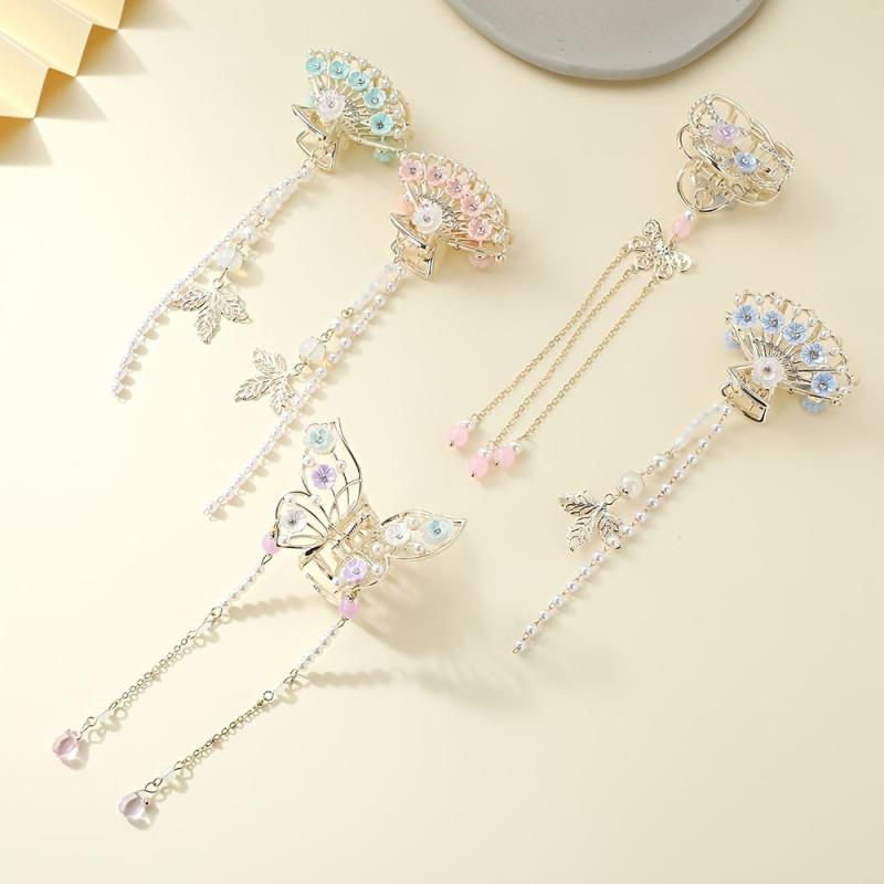 Butterfly Fan Tassel Hair Claw Clip Vintage Style Strong Grip Hair Jaw Clip