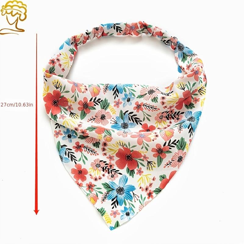 Floral Print Triangle Head Scarf Wrap Elastic Headband Girl's Hair Hairband