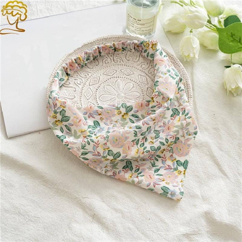 Floral Print Triangle Head Scarf Wrap Elastic Headband Girl's Hair Hairband