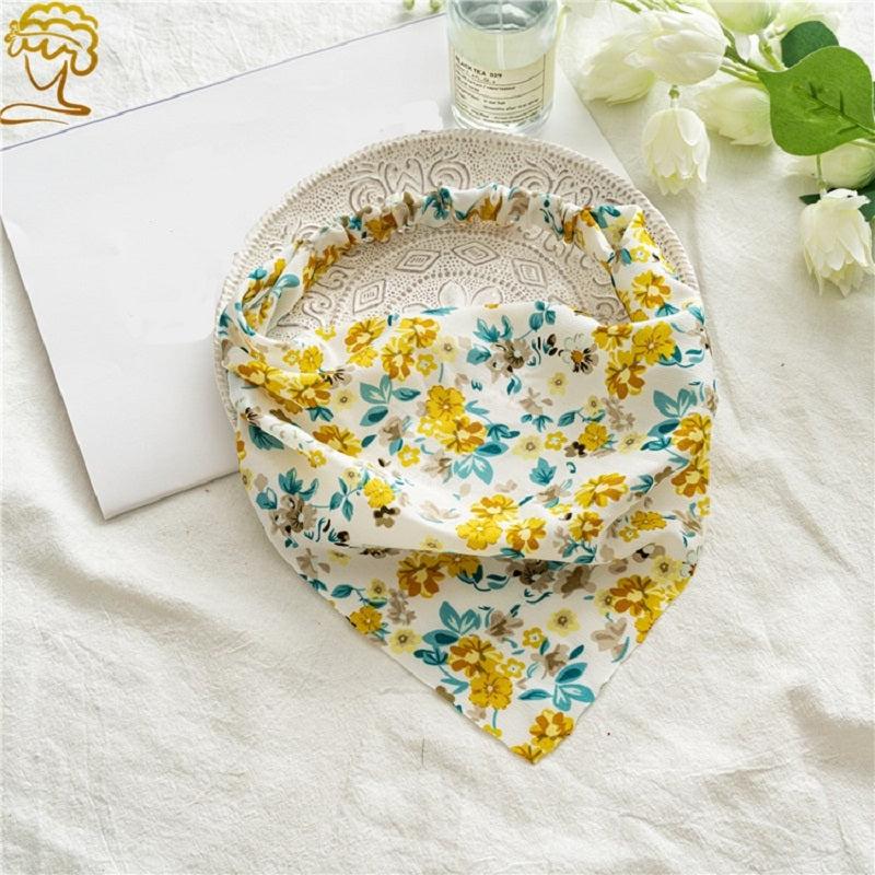 Floral Print Triangle Head Scarf Wrap Elastic Headband Girl's Hair Hairband