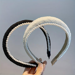 Faux Pearl Decor Headband Wide Brimmed Head Hoop Headdress Hair Accessories