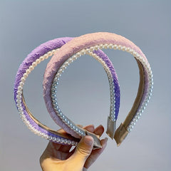 Faux Pearl Decor Headband Wide Brimmed Head Hoop Headdress Hair Accessories