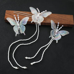 Rhinestone Butterfly Hair Clip Earrings