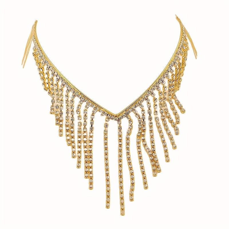 Rhinestone Tassel Hair Hoop Comb Golden Headband Jewelry