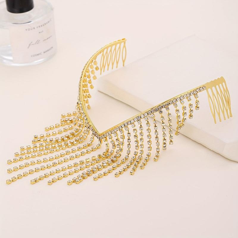 Rhinestone Tassel Hair Hoop Comb Golden Headband Jewelry