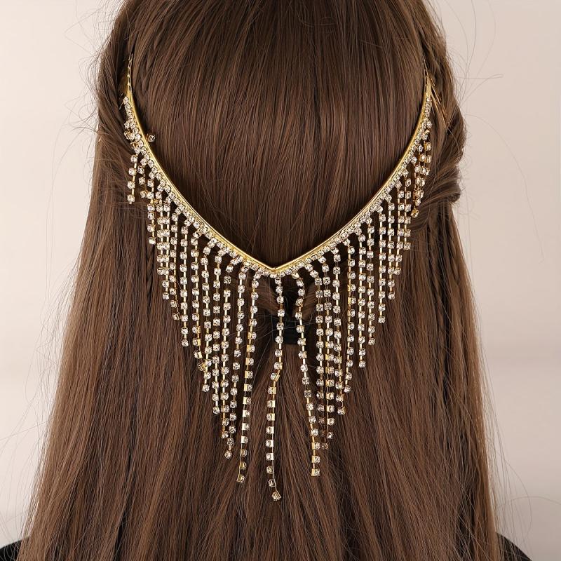 Rhinestone Tassel Hair Hoop Comb Golden Headband Jewelry
