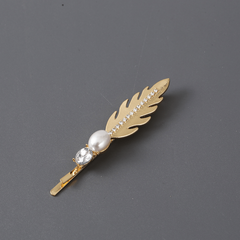 Alloy Leaf Hair Pin with Faux Pearl Rhinestones