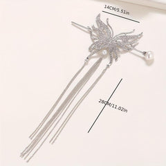 Metal Butterfly Hairpin Tassel Rhinestone Hair Stick