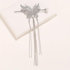 Metal Butterfly Hairpin Tassel Rhinestone Hair Stick