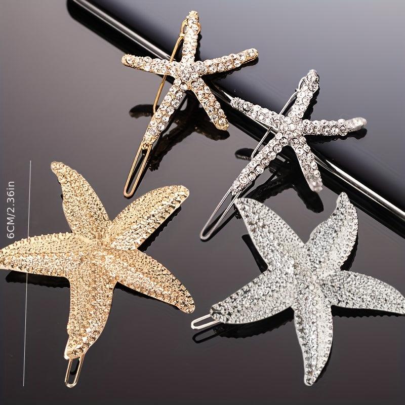 Starfish Shaped Rhinestone Hair Clip for Women Girls