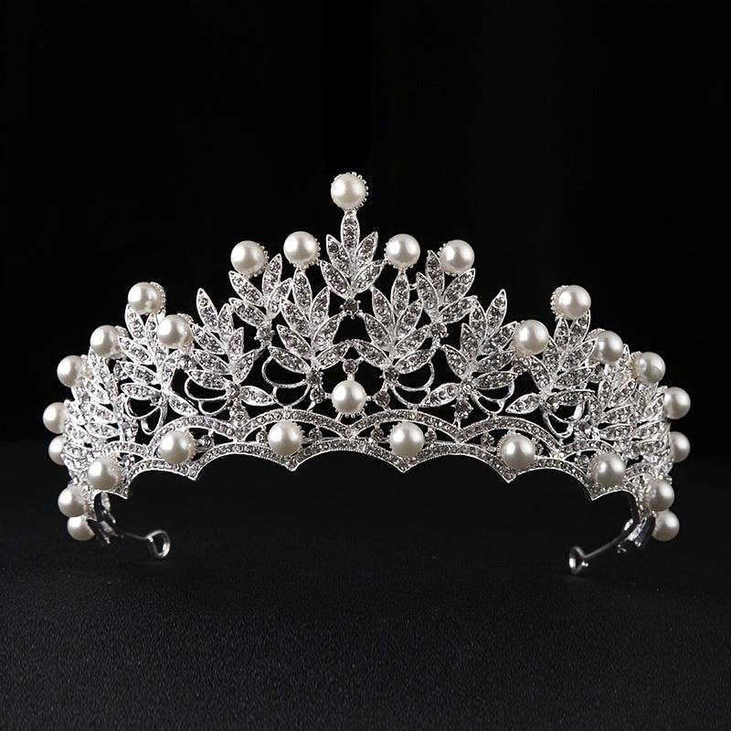 Faux Pearl Crystal Crown Hairband Headband Bridal Wedding Party