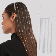 Women's Rhinestone Tassel Headband Long Bridal Hair Chain Jewelry