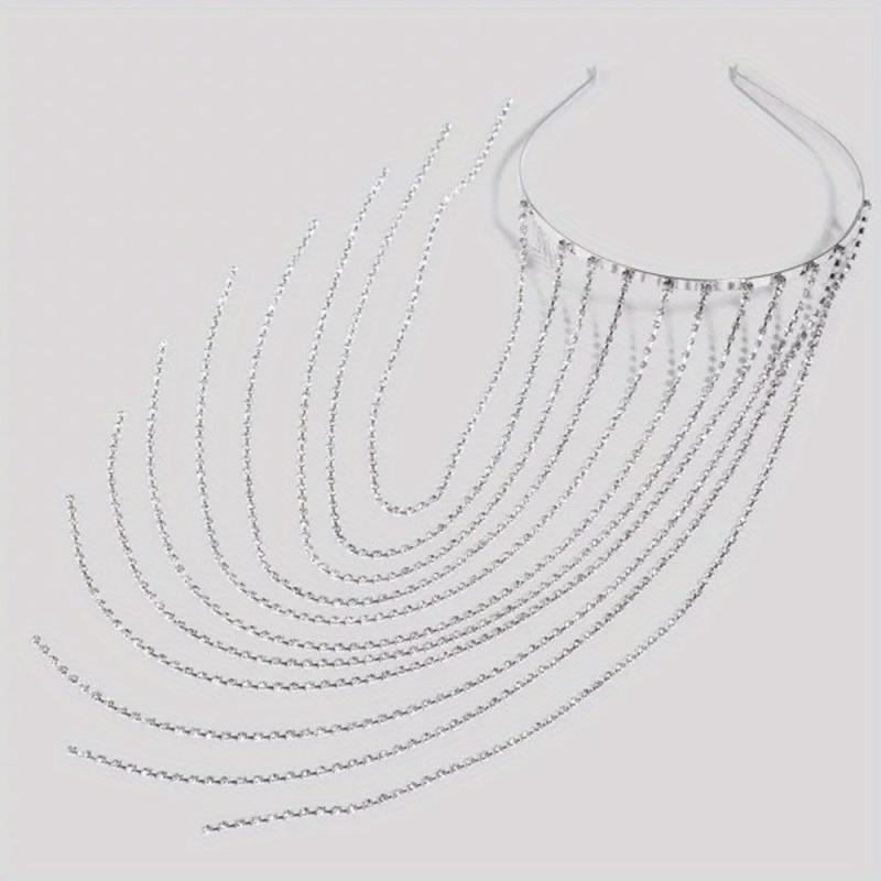 Women's Rhinestone Tassel Headband Long Bridal Hair Chain Jewelry