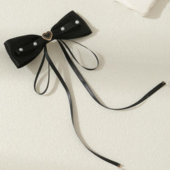Bow Hair Clip Ribbon Bow Duck Billed Clip With Faux Pearl Tassel Hair Clip