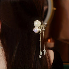 Faux Pearl Cherry Hair Claw Chain Tassel Nonslip Claw for Women Girls