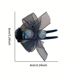 Mesh Bow Decor Hair Clip Large Duck Billed Clip