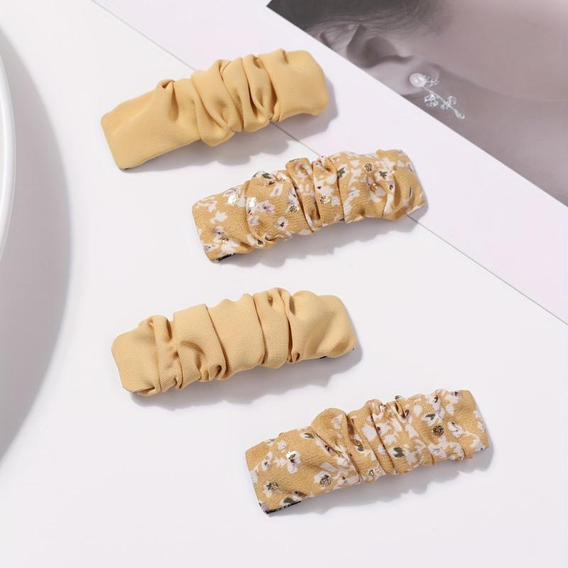 4pcs Floral Pleated Fabric Hair Clips for Women Girls