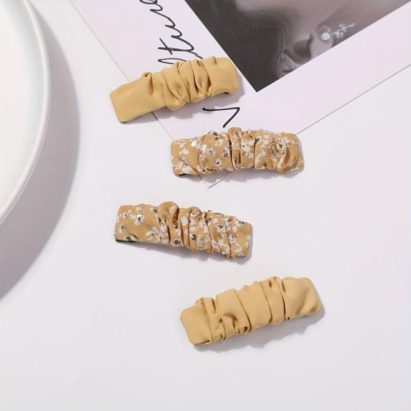 4pcs Floral Pleated Fabric Hair Clips for Women Girls