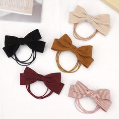 Leather Bow Hair Tie Elastic Ponytail Holder Hair Accessories