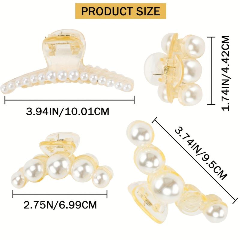 4PCS Faux Pearl Hair Claw Strong Hold Hair Jaw Clips Big Hair Clips Nonslip