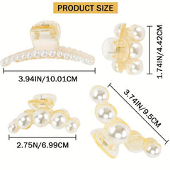 4PCS Faux Pearl Hair Claw Strong Hold Hair Jaw Clips Big Hair Clips Nonslip