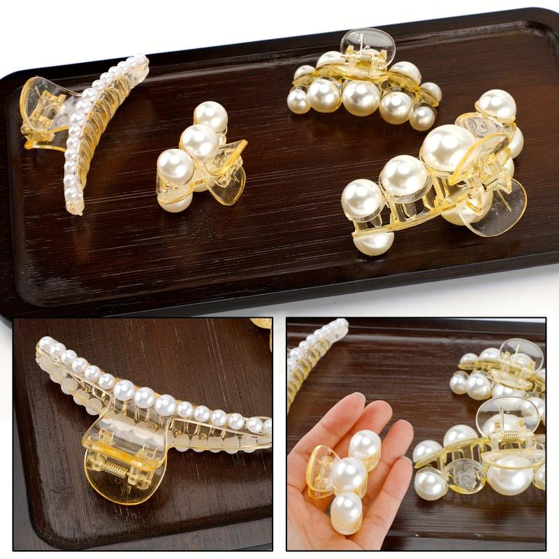 4PCS Faux Pearl Hair Claw Strong Hold Hair Jaw Clips Big Hair Clips Nonslip