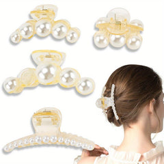 4PCS Faux Pearl Hair Claw Strong Hold Hair Jaw Clips Big Hair Clips Nonslip