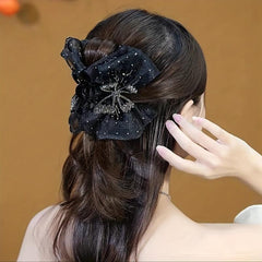 Organza Bow Hair Claw Rhinestone Butterfly Hair Claw for Ponytail