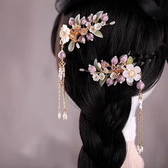 2PCS Vintage Hair Clip Chinese Style Hair Clip With Beads Tassel