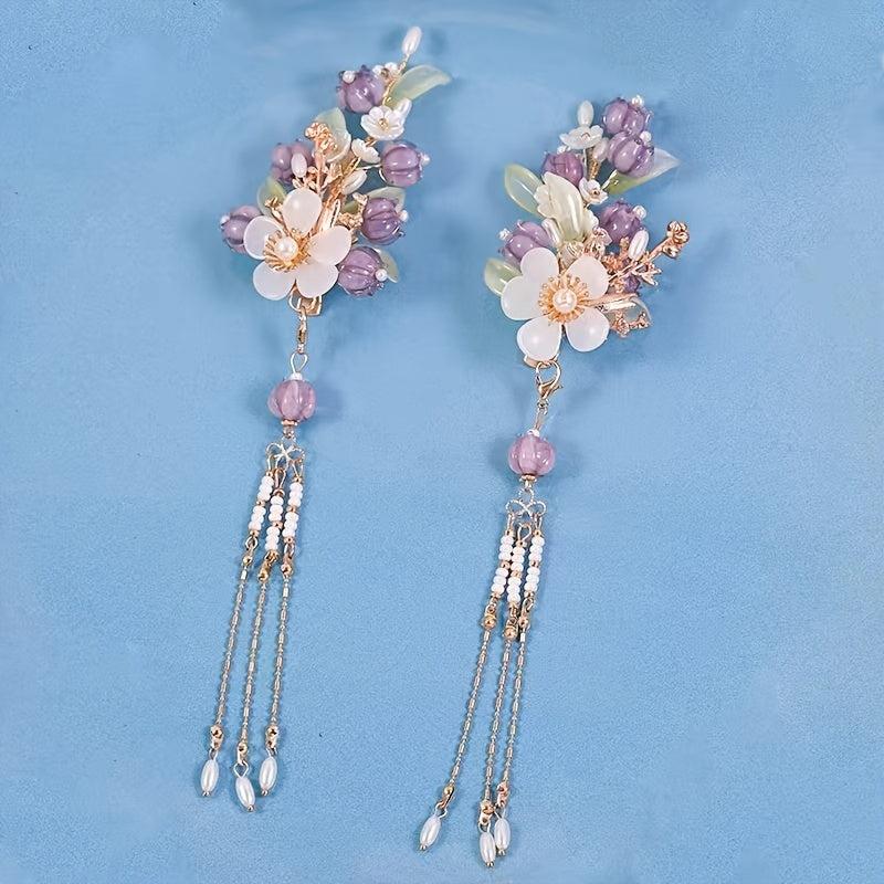 2PCS Vintage Hair Clip Chinese Style Hair Clip With Beads Tassel