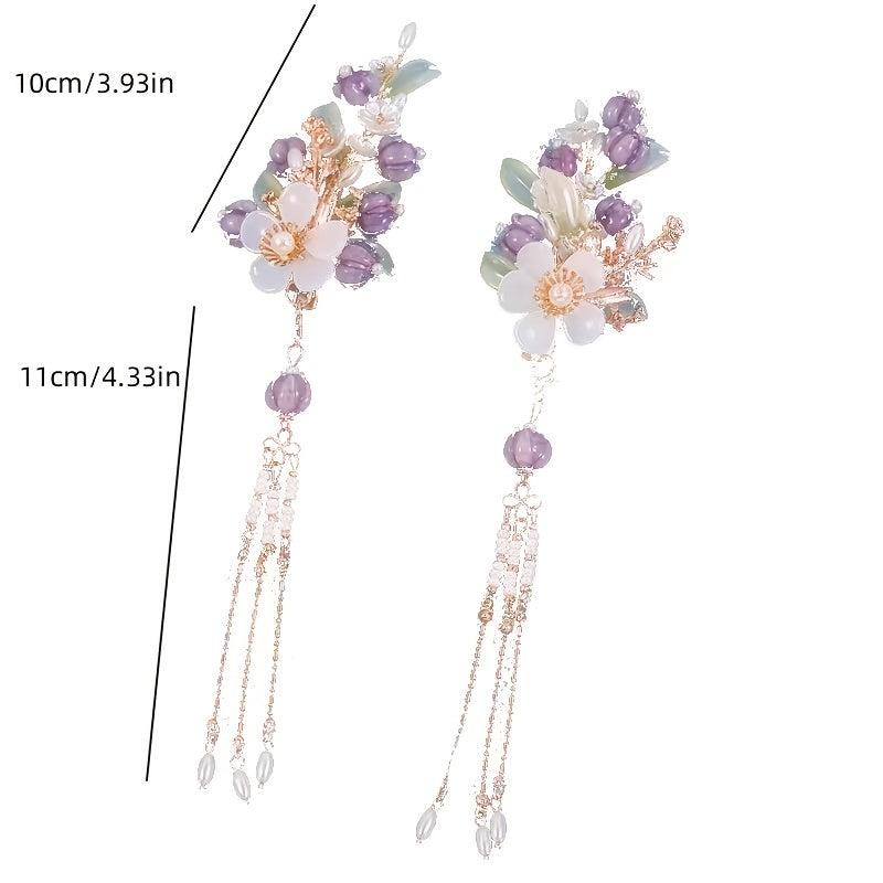 2PCS Vintage Hair Clip Chinese Style Hair Clip With Beads Tassel