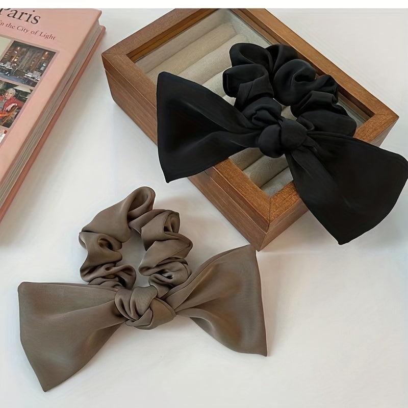 Solid Bow Hair Tie Elastic Scrunchie Ponytail Hair Rope