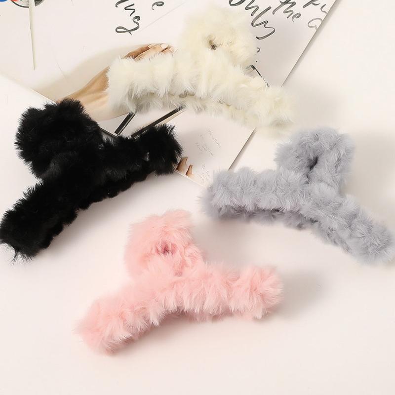 Fluffy Plush Hair Claw Clips Strong Hold Hairpins Winter Hair Accessories