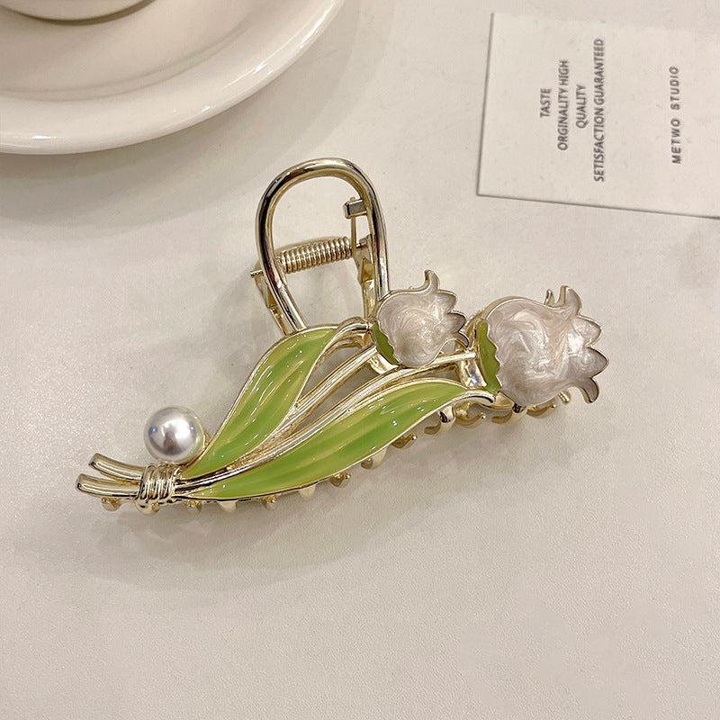 Lily Flower Tulip Hair Claw Faux Pearl Hair Clip