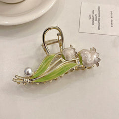Lily Flower Tulip Hair Claw Faux Pearl Hair Clip