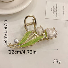 Lily Flower Tulip Hair Claw Faux Pearl Hair Clip