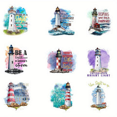 9pcs Lighthouse Prints Iron on Transfer Stickers for DIY Clothing T Shirts