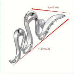 Silvery Golden Wavy Hair Claw Faux Pearl Decor Hair Claw Nonslip Ponytail Holder