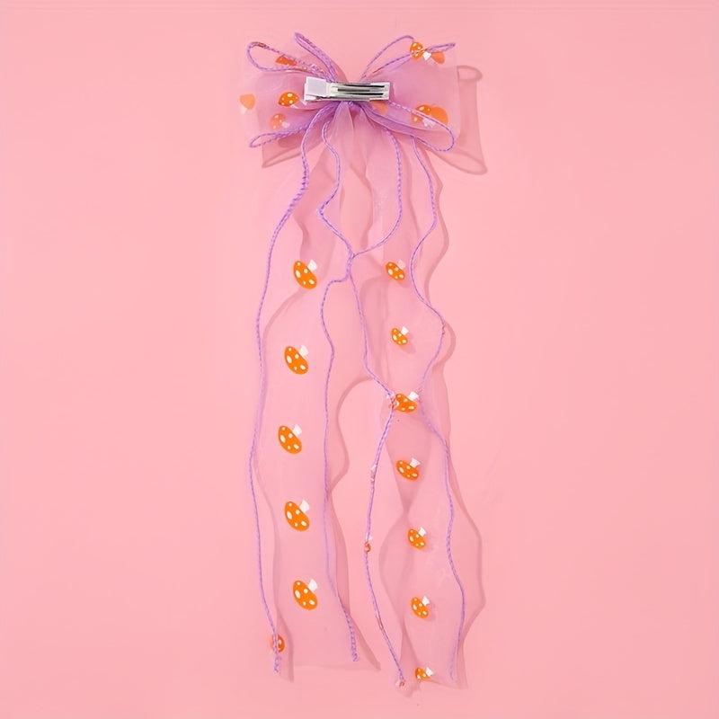 Mesh Bowknot Mushroom Pattern Hair Clip with Non-Slip Back
