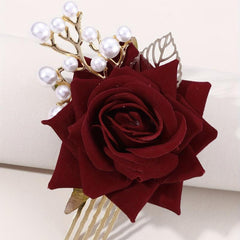 Rose & Faux Pearl Decor Hair Comb Hair Pin Wedding Headwear