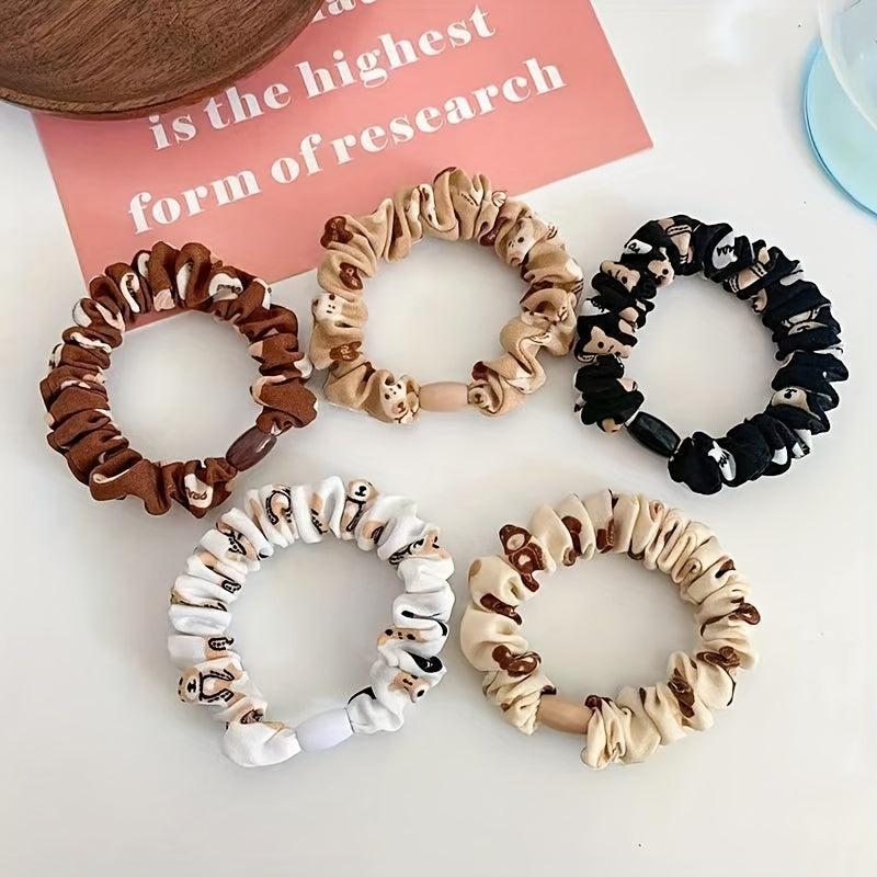 Cartoon Bear Print Scrunchies Hair Tie Hair Rope Sweet Ponytail Holder