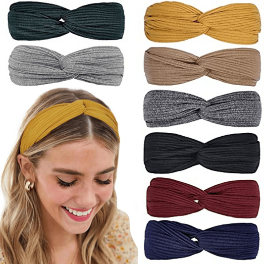 8pcs Solid Headband Non Slip Twist Knot Boho Elastic Bandana Hair Accessories