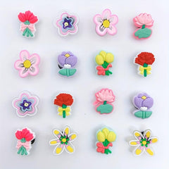 16pcs Flower Shape Shoe Charm PVC Rubber Clogs DIY Accessories