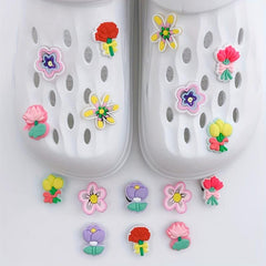 16pcs Flower Shape Shoe Charm PVC Rubber Clogs DIY Accessories